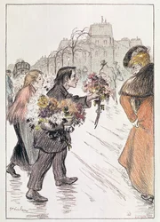 Floristas caminando por los bulevares exteriores